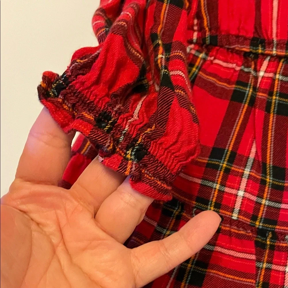 Old Navy Toddler Girl 3T Tiered Long Sleeve Plaid Red Dress